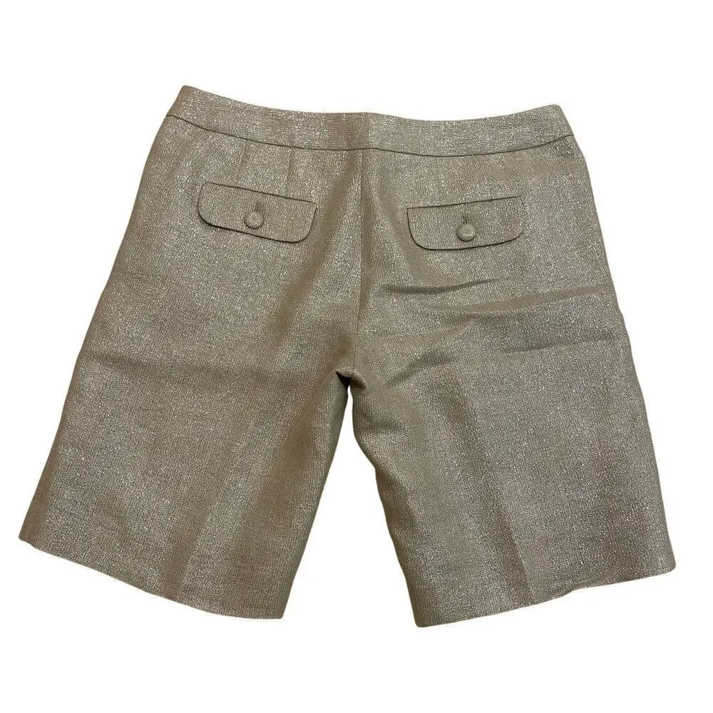 J.Crew NWT City Fit Metallic Linen-Blend Shorts 6 | Old Money Holiday Gold NWT